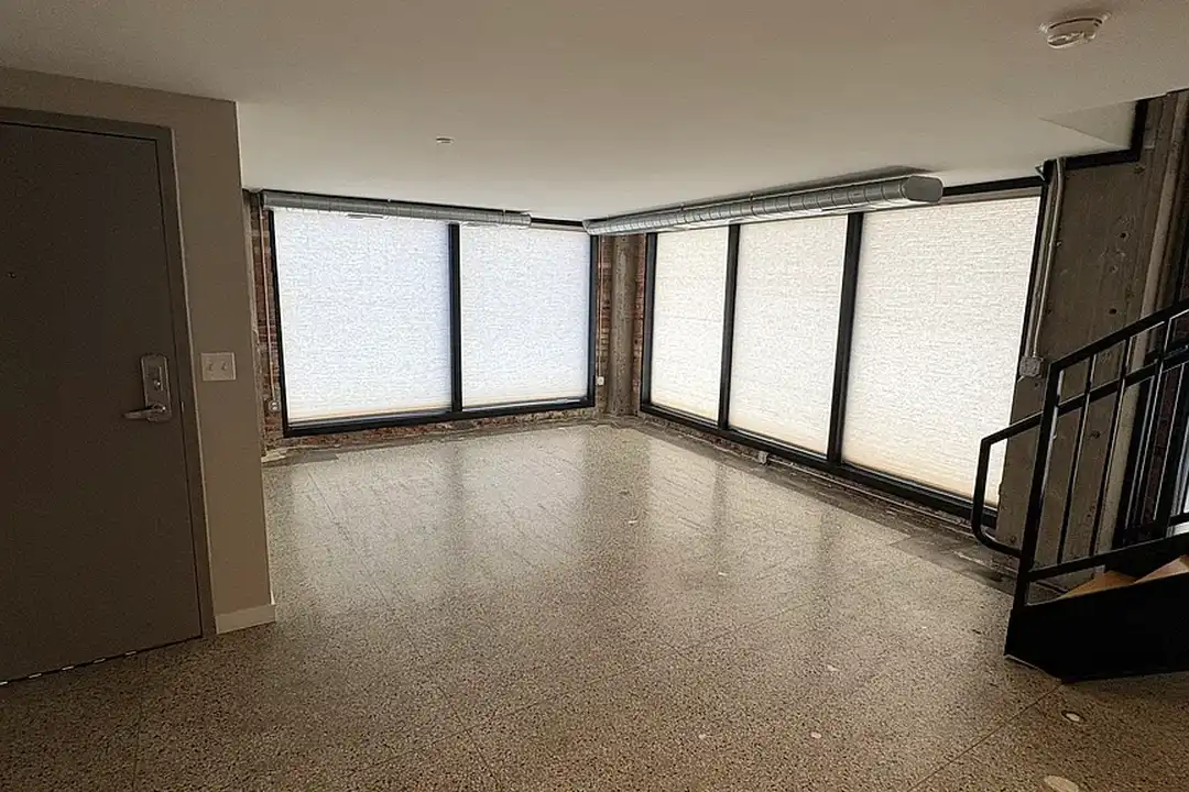 Living area with floor-to-ceiling windows